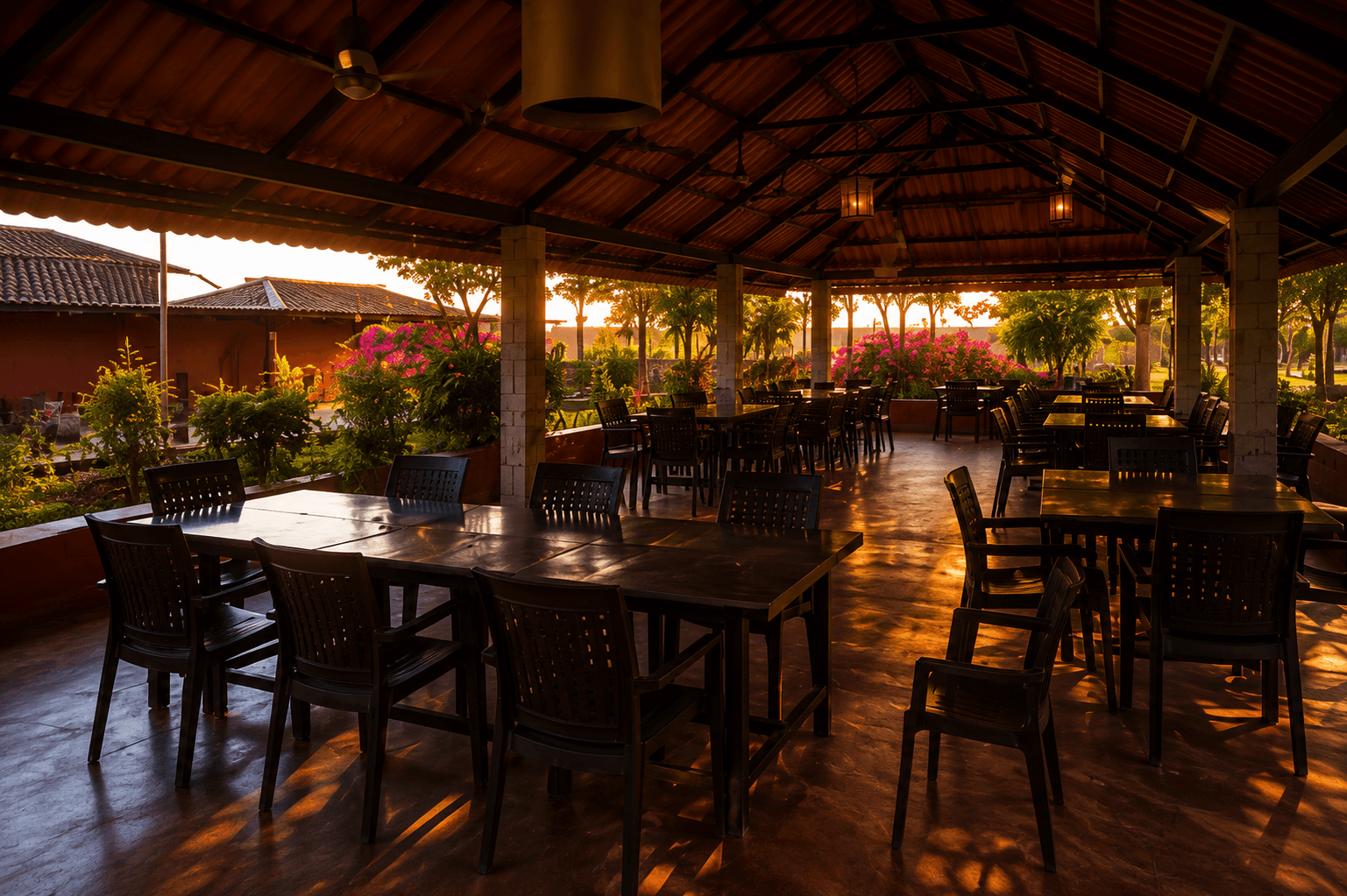 Rustic semi-outdoor resort dining hall