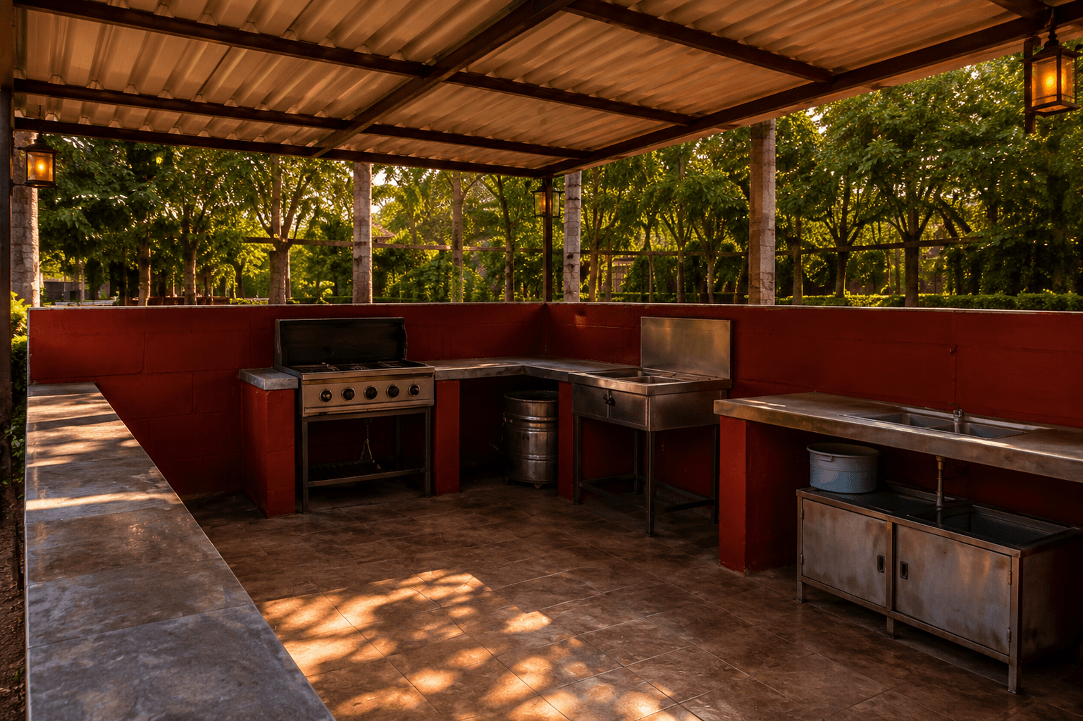 Outdoor resort barbecue and kitchen counter