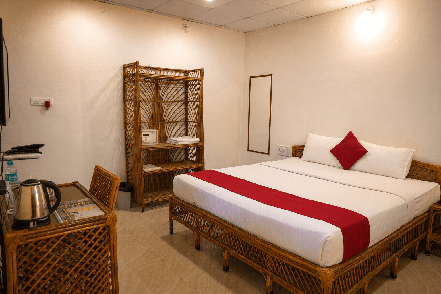 Deluxe suite bedroom with elegant rattan furniture