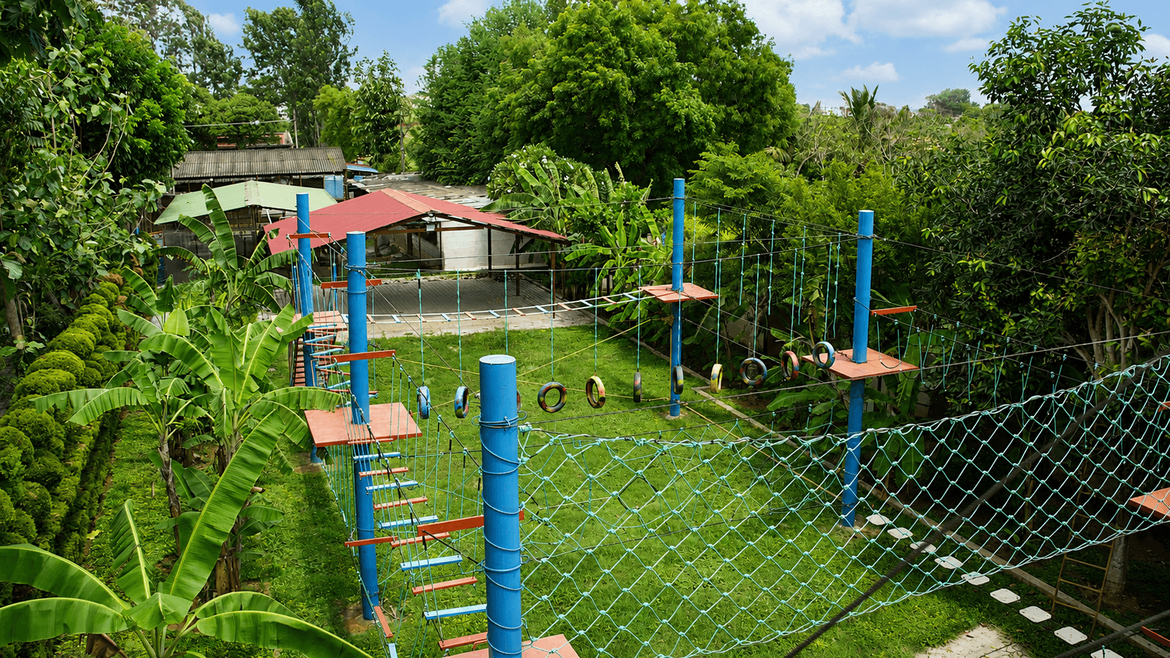 Rope obstacle course at Sharmada Hidden Nest Resort