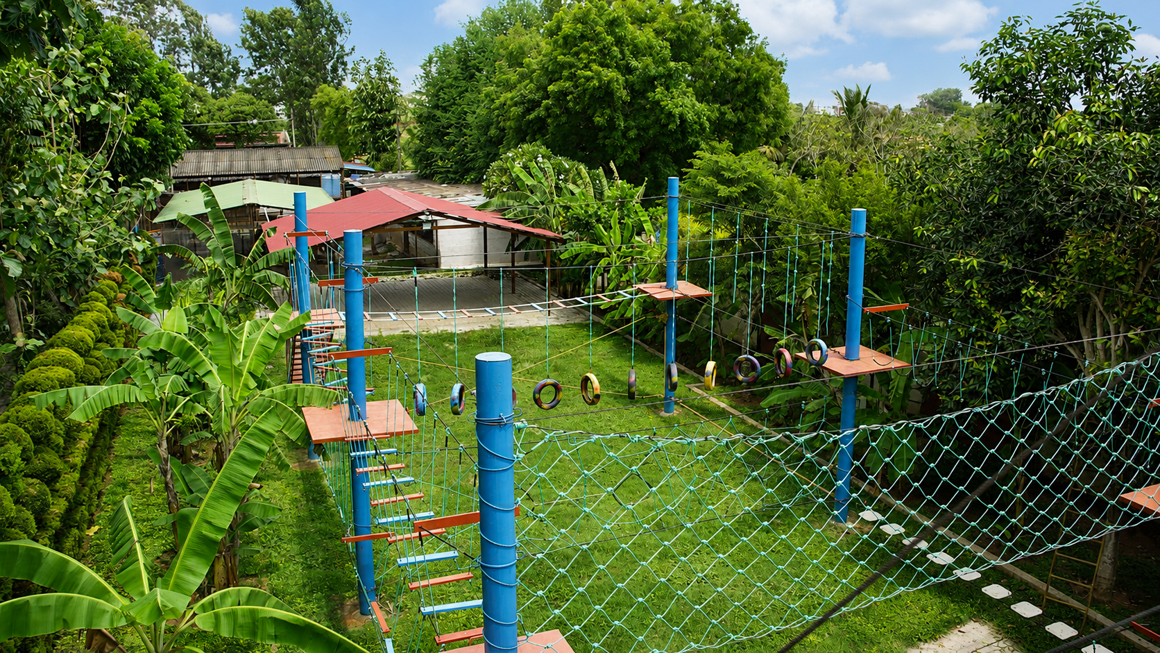 Rope obstacle course at Sharmada Hidden Nest Resort